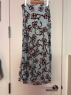 Madewell Satin Floral Midi Skirt in Blue & Red Like New